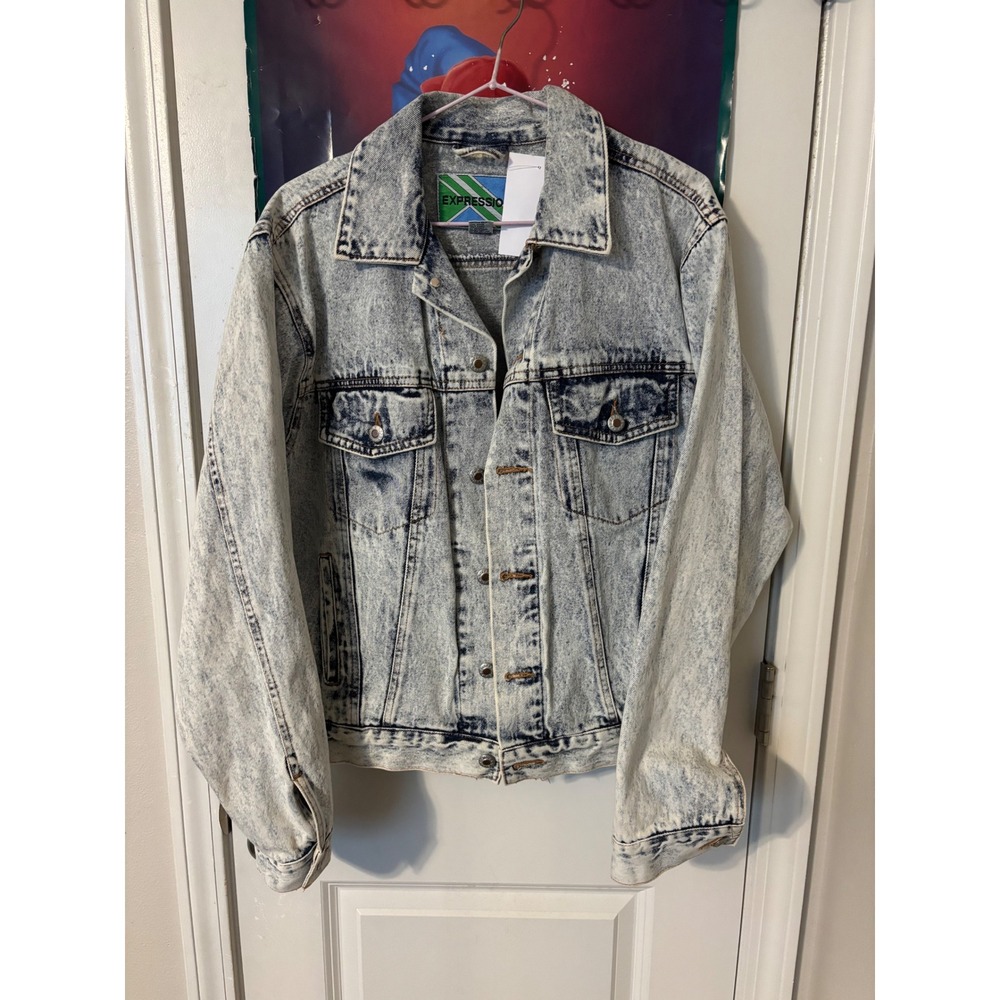 Vintage Expressions Acid Wash Denim Jacket Womens Medium Blue 80s 90s Trucker